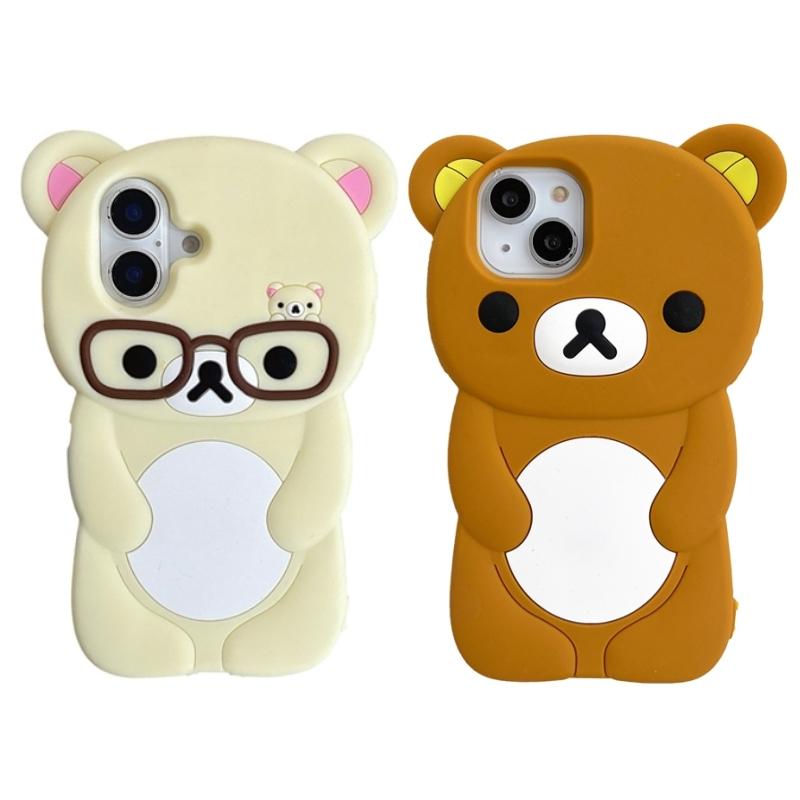 3D Cartoon Glasses Rilakkuma Bear Phone Case For 16 15 14 Plus 13 12 Pro Max 11 X Xs Max 7 8 SE 6s 5s Soft Silicone Cover