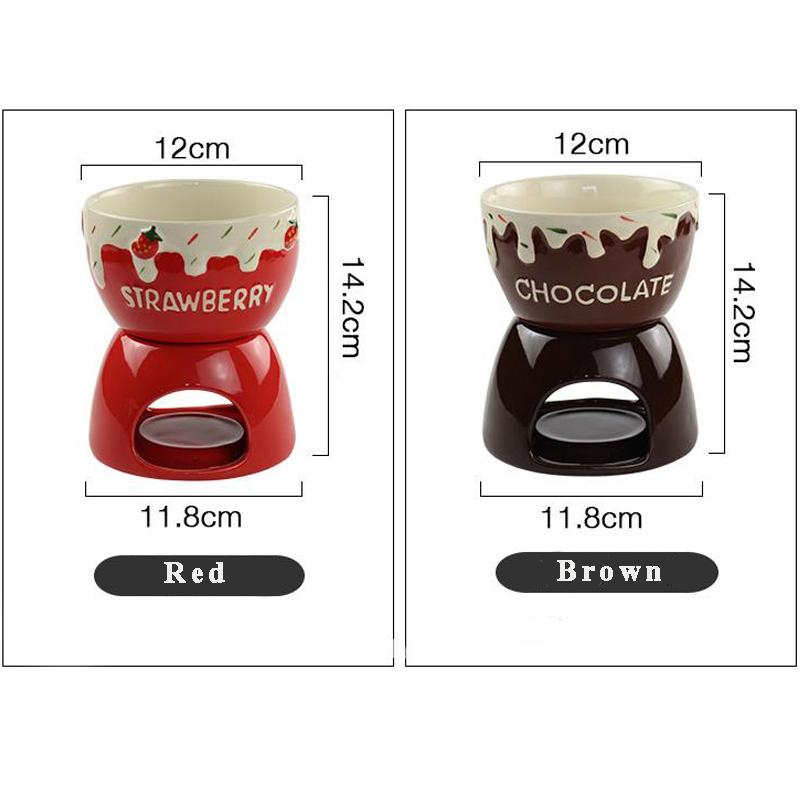 Ceramic Strawberry Chocolate Fondue Set Fruit Butter Melt Mix Cheese Tools Porcelain DIY Fondue Serving For Ice Cream Snack