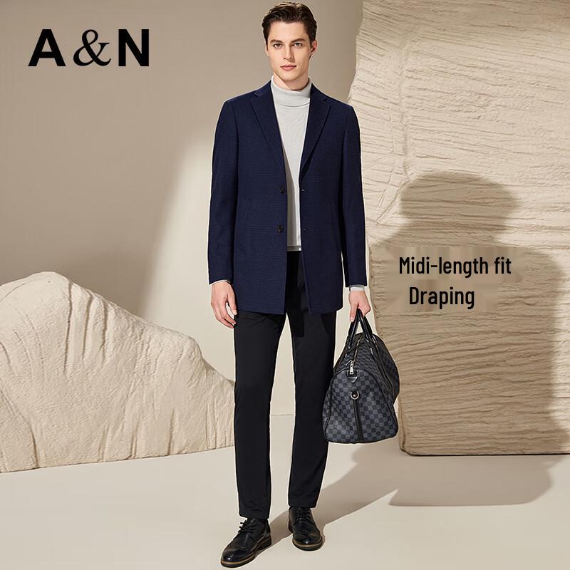 Antonio Men's Cashmere Blend Mid-Length Plaid Suit Collar Coat