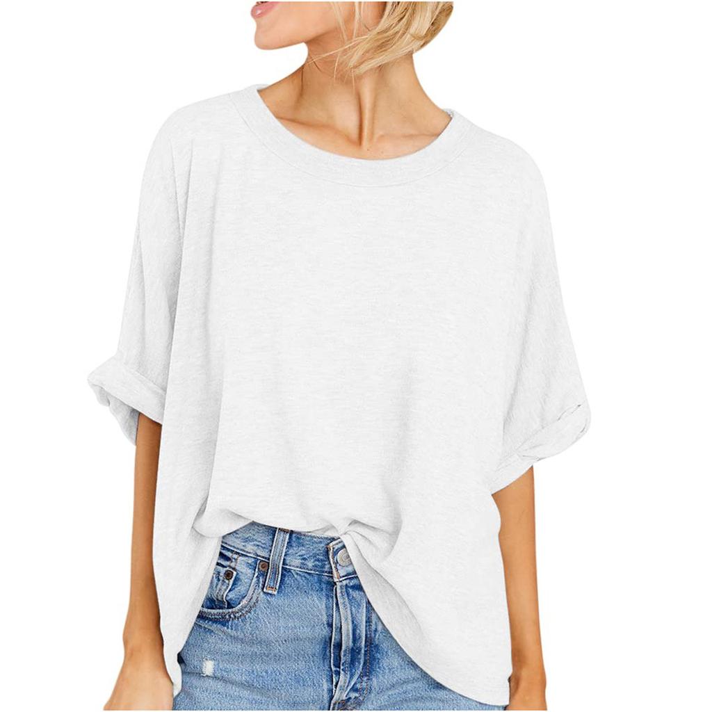 Women's Short Sleeve Dressy Solid Color Loose Top Summer Round Neck Loose Casual T-Shirt