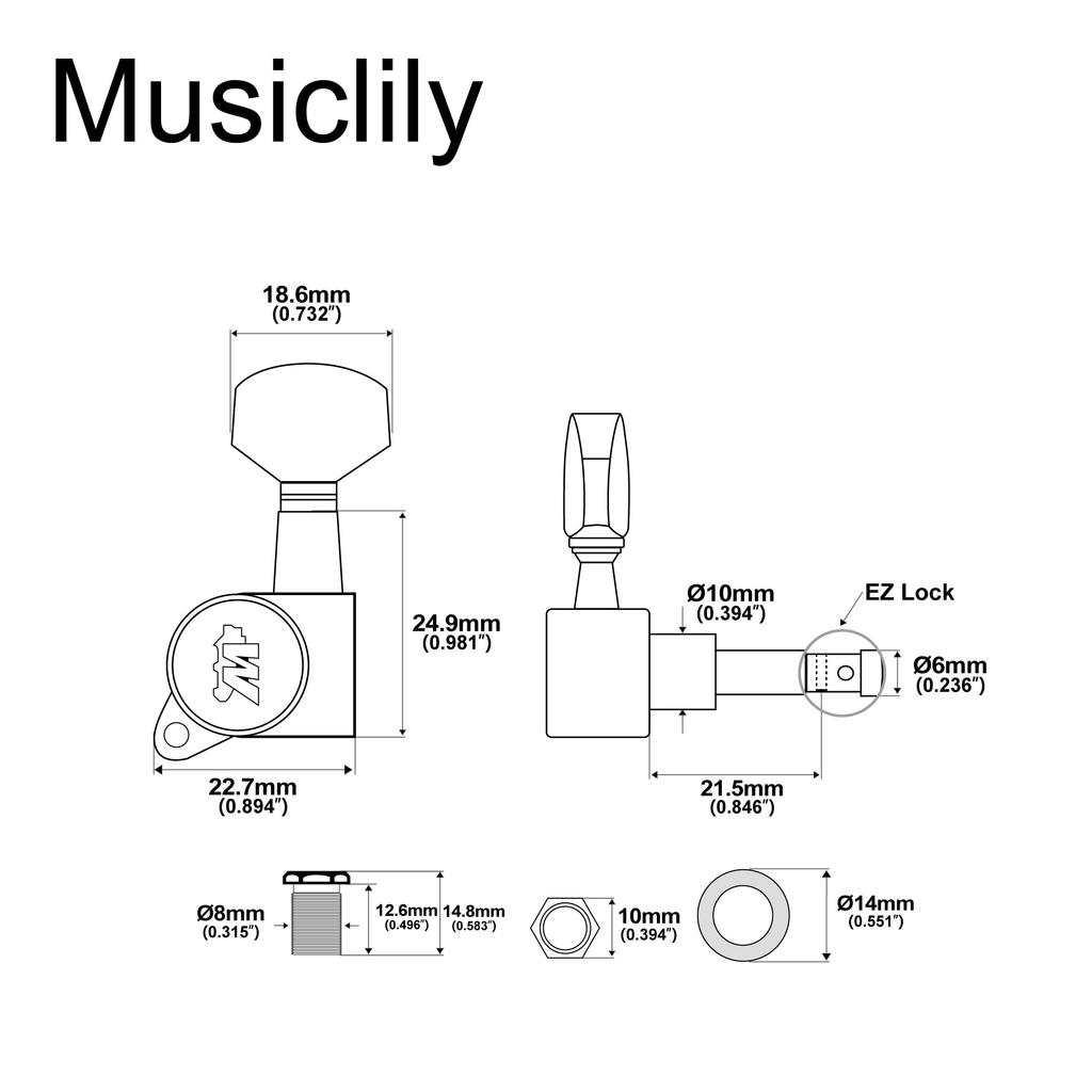 Wilkinson Guitar Tuners for Electric Chrome E-Z-LOK Left-Handed 6-Piece Strat/Telecaster Guitars,