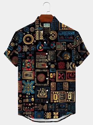 Летняя мужская рубашка с 3D-печатным геометрическим рисунком, повседневные гавайские рубашки, рубашки с коротким рукавом и застежкой на пуговицы