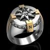 Vintage Gold Color Two-tone Men's Ring Nordic Mythology Viking Compass Zircon Ring Amulet Jewelry