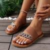 Large Size Flat Women's Sandals Summer New Popular Set Toe Line with Chain Decorative Beach Slippers 36-43