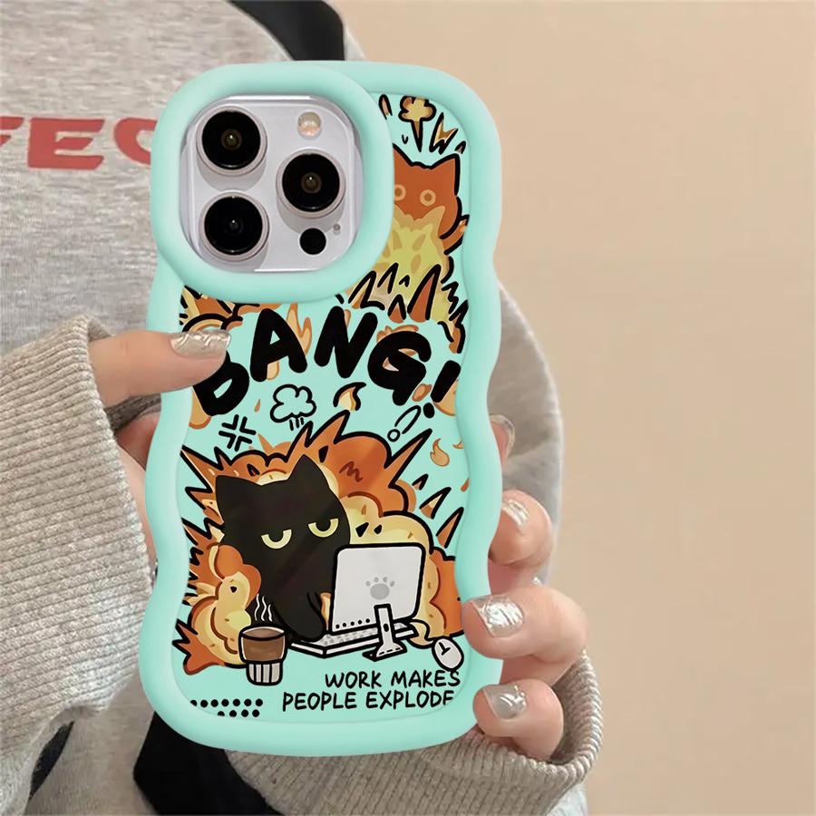 Soft Phone Cover Case for iPhone 16 Pro Max 13 12 15 Plus 17 Air 14 8 11 XR Tomato Sauce Black Cat