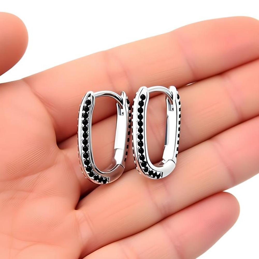 Black Awn Женские серьги-кольца с черным камнем