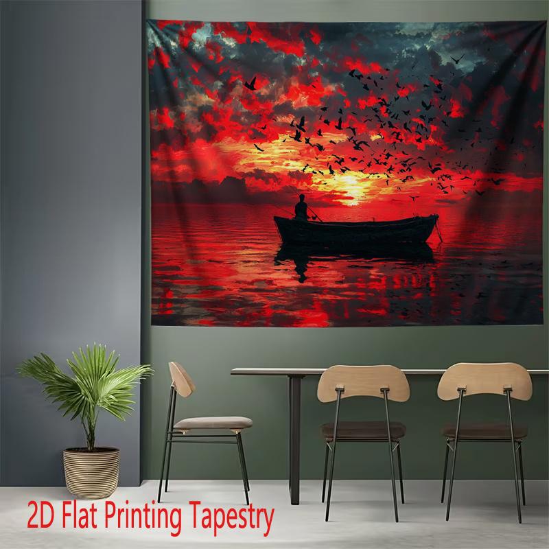 Dramatic Sunset Ocean Scene Tapestry Wall Art Hanging Decor for Bedroom Living Room Home Decor 180x280cm