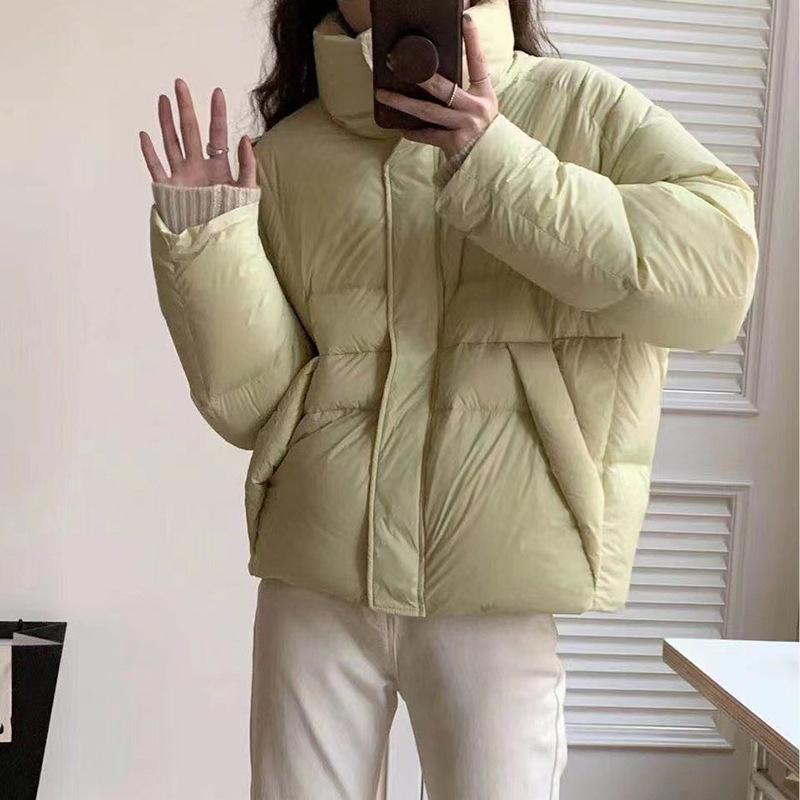 Куртка-стойка с белым утиным пухом, женская, зимняя, 2024 года, милая, однотонная, свободная, утолщенная, теплая, маленькая куртка-хлеб