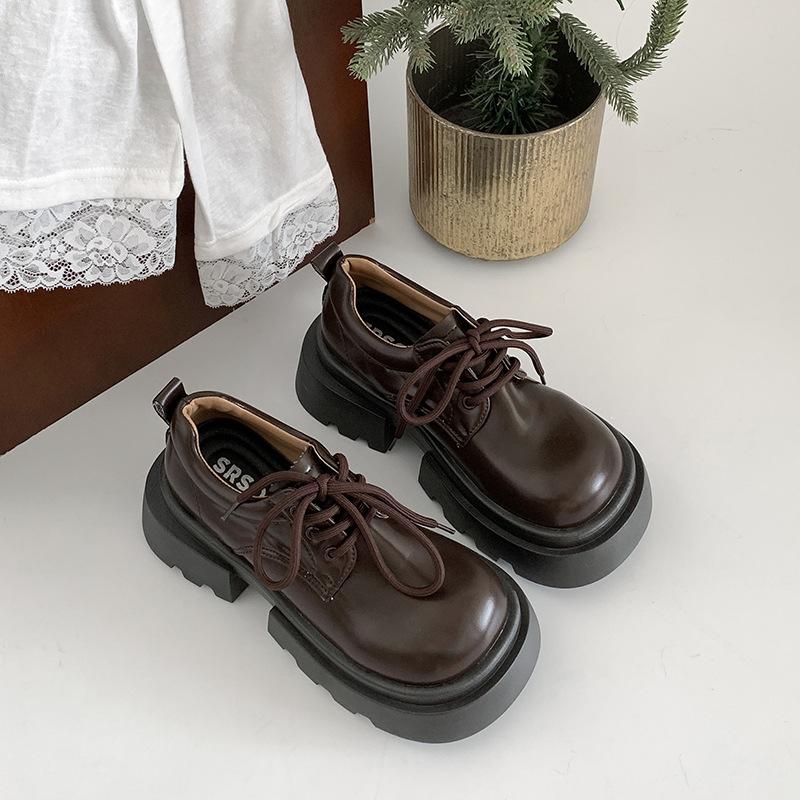 Модные коричневые туфли на платформе с круглым носком в британском стиле, женские кожаные туфли 2025 года, новые осенние универсальные туфли в стиле ретро