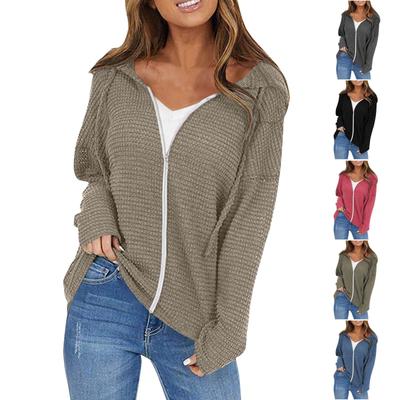 Женская однотонная куртка с капюшоном и шнурком, модный повседневный кардиган на молнии, топ с длинными рукавами