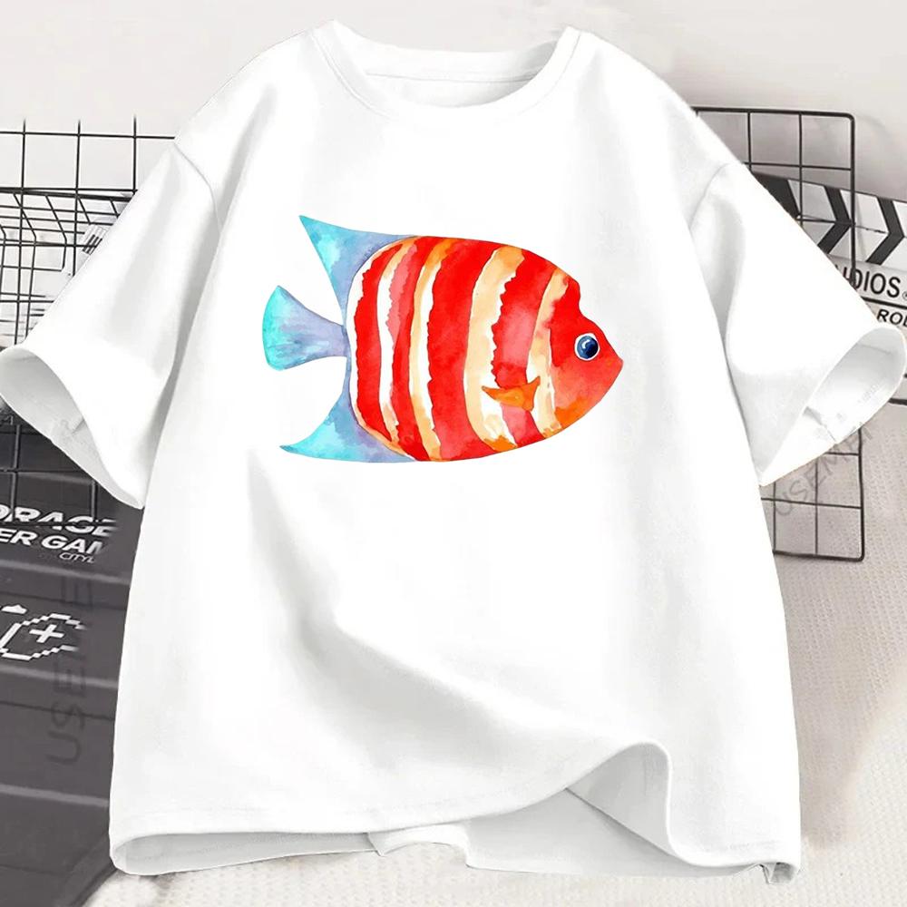 Vibrant Red Blue Angelfish Print Ocean Art Graphic Tshirt Soft Summer Top For Beach Or Daily Wear Y2k Top Vintage Unisex T