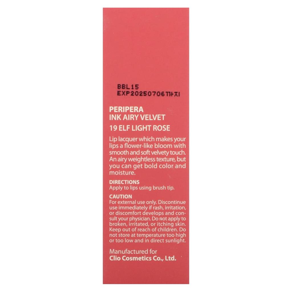Peripera Ink Airy Velvet Lip Tint, 19 Elf Light Rose, 4 G (0.14 Oz)