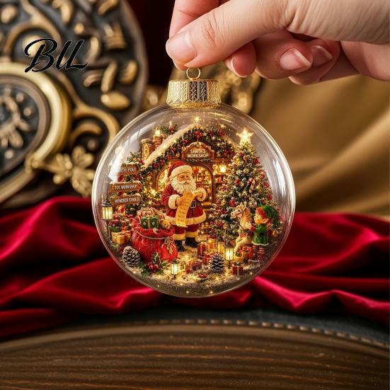 Winter Holiday Hanging Pendants Christmas Tree Crystal Ball Pendant with LED Light, Built-in Christmas-themed Ornaments Pattern Design, Acrylic