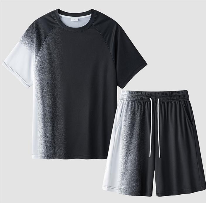 Градиентный ледяной шелк летние тонкие дышащие шорты с коротким рукавом свободный комплект из двух предметов