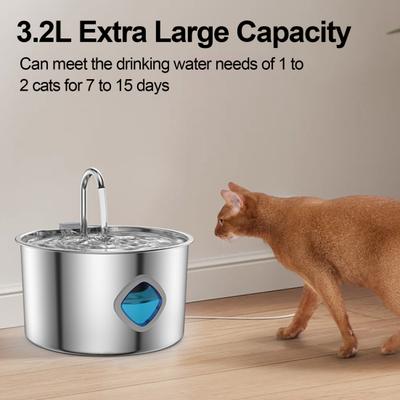 Фонтан для воды для кошек 3,2 л/108 унций Очищающий фонтан для воды из нержавеющей стали Питьевой фонтанчик с бесшумным водяным насосом Здоровая питьевая вода для домашних кошек