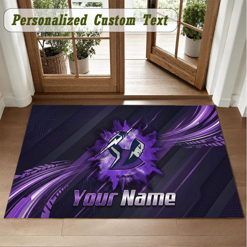 Crystal Velvet Square Rug Custom NameMelbourne Storm Pattern Non Slip Home Floor Decor Rug