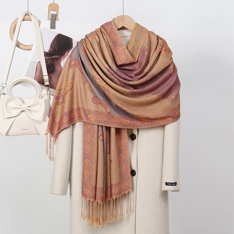 Новый Зимний Женский Хлопковый Жаккардовый Шарф Большая Шаль Модный Элегантный Женский Длинный Шарф с Принтом Декор Защита от Солнца Бандана