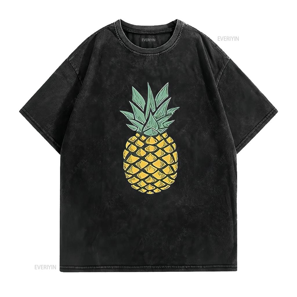 Womens Pineapple T Shirt Cute s Summer Vacation Cotton Aloha Black vintage Washed fashion Versatile Stretched Stylish homme
