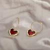 Sweet Burgundy Enamel Heart Earrings For Women  Love Heart Hanging Dangle