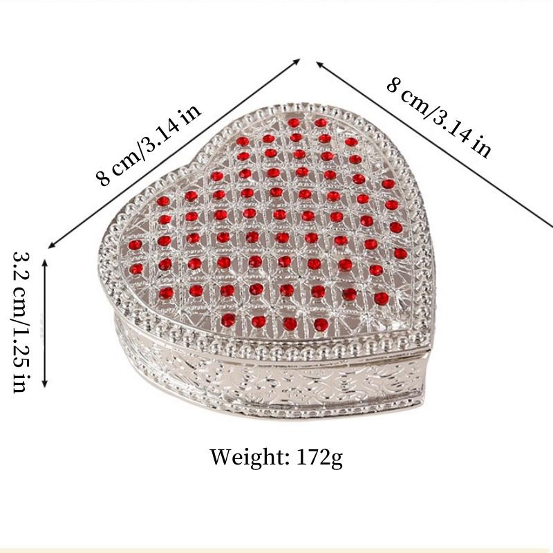 Mini Jewelry Storage Box Bracelet Organizer,Exquisite Heart Shape Inlaid Gem Alloy Ring Storage Jar Dresser Display Couple Gifts