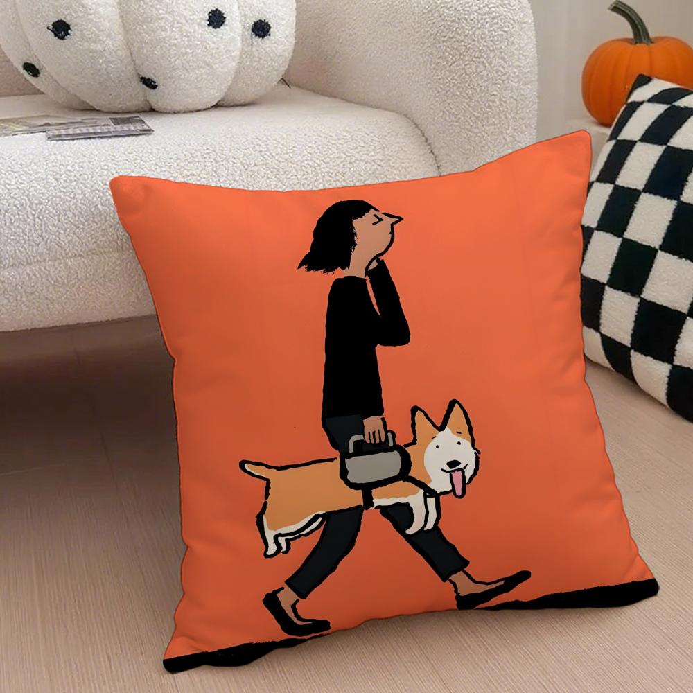 Minimal Witty French Art JJean Jullien Cushion Cover Throw Pillow Cover Hidden Button Durable Polyester Chair Cushion