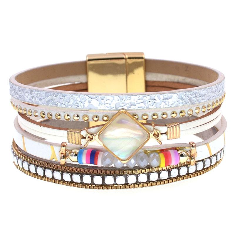 Кожаный браслет Crystal Wrap Bohemia Bangle Женский ювелирный аксессуар