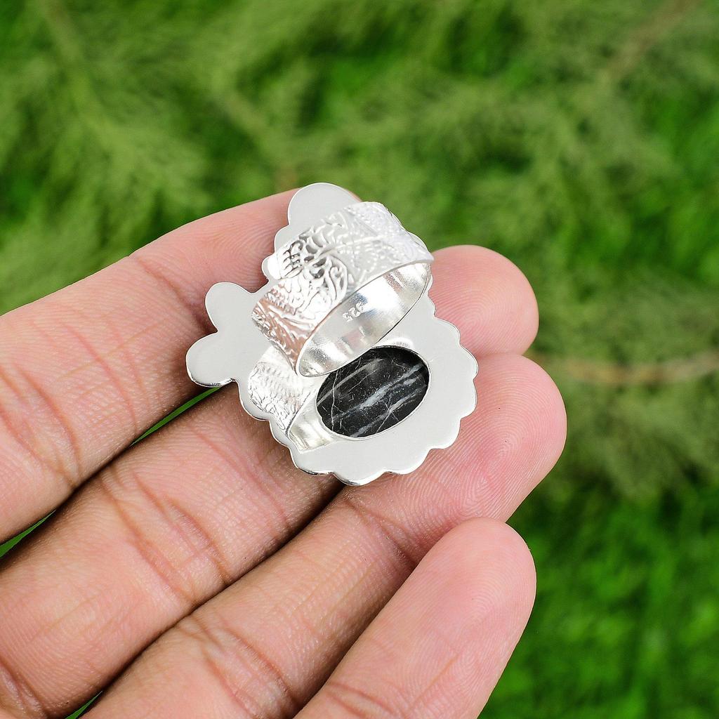 Natural Silver Leaf Jasper Multi Stone Adjustable Ring 925 Silver For Girls