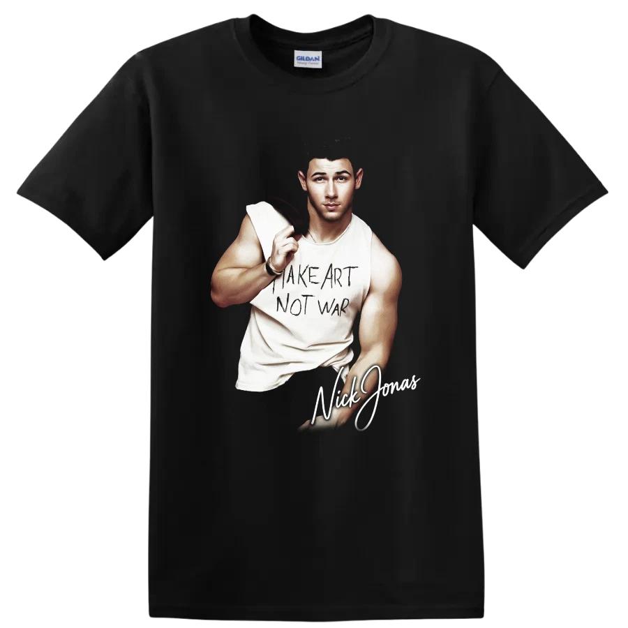 Nick Jonas Pop Music Portrait T Shirt Make Art Not War Graphic Tee Fan Gift Idea