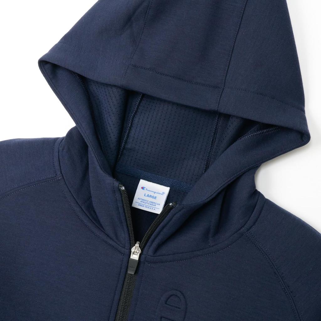 Champion Stretch 3LS Light Hooded Lightweight with Embossed Script Logo Men's Techweave® Sweatshirt, Navy, C3-BG101,