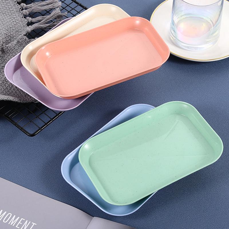 Поднос для хранения пшеничной соломы цвета конфет, тарелка для фруктов, закусок, настольный поднос для хранения всякой всячины, маленькая квадратная пластиковая тарелка, декоративные подносы