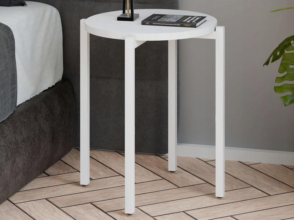 Stolik Nocny Okrągły Loft 35X35X46 Cm Metalowy Biały