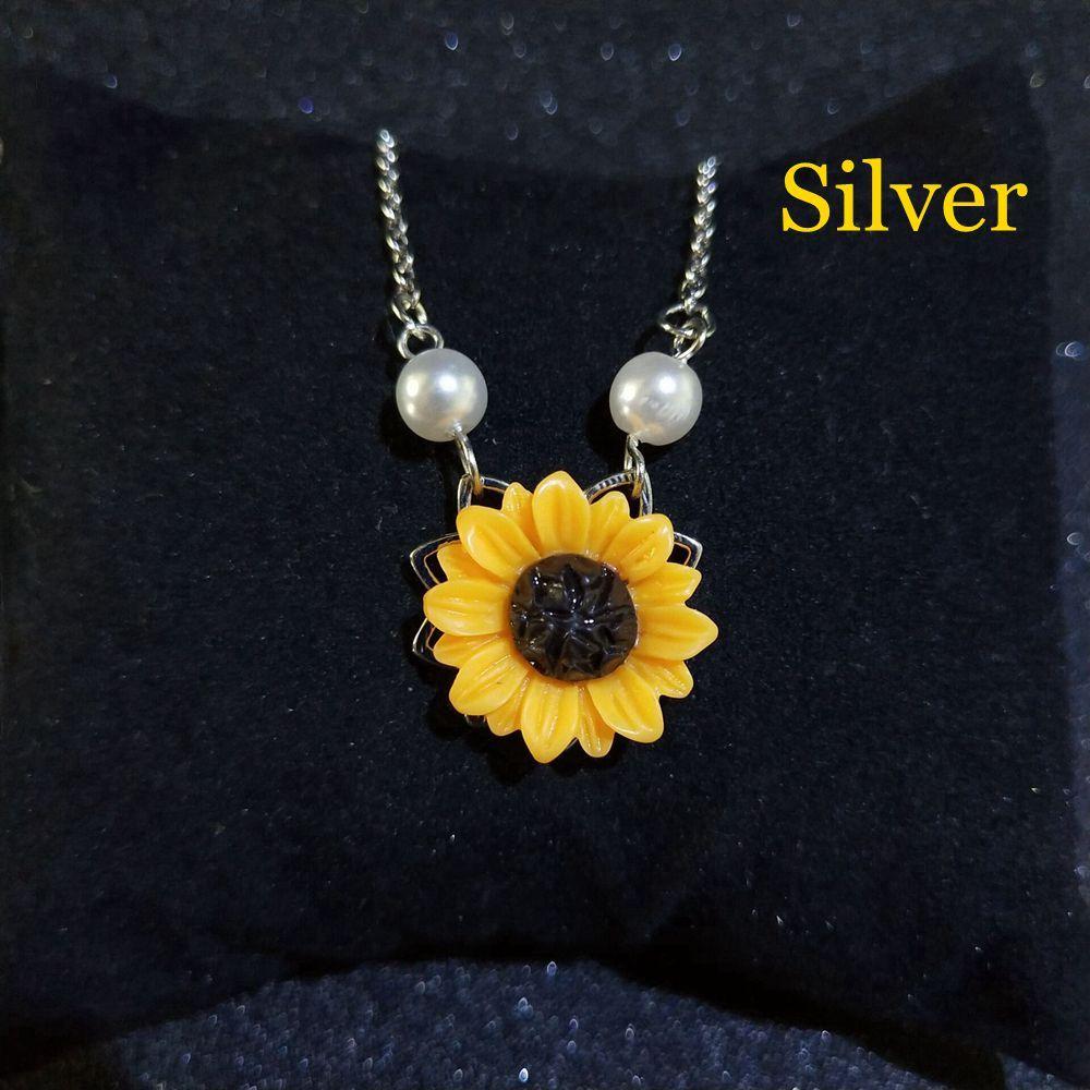 Women Romantic Jewelry Gold Plated Sunflower Necklace Chain Pearls Flower Pendant