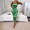 Women's Fashion Print Slit Tight Halter Halter Long Dress