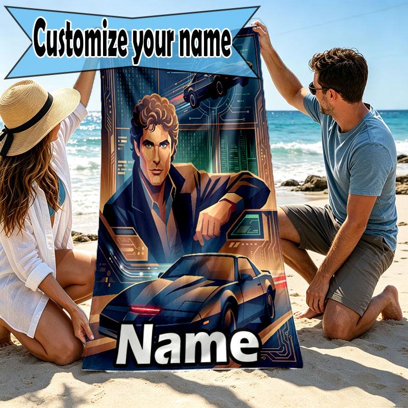 Custom Name Personalized Knight Rider Print Beach Towel, for Trip Camping Beach Party Home Decor, Birthday Gift for Family & Friends