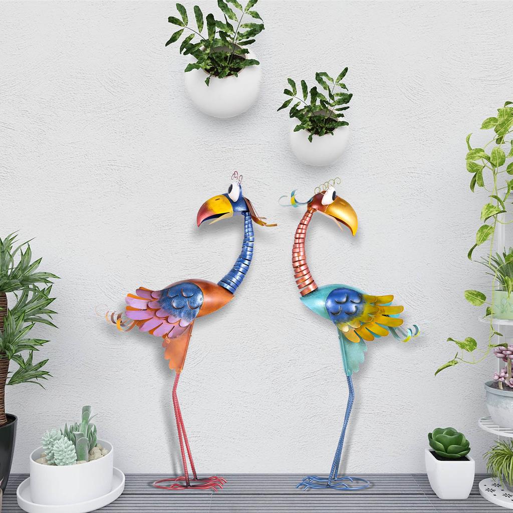 Tooarts 31.2inch Cartoon Toucan Sculpture, Iron Bird Sculpture, Standing Animal Ornament, Artwork