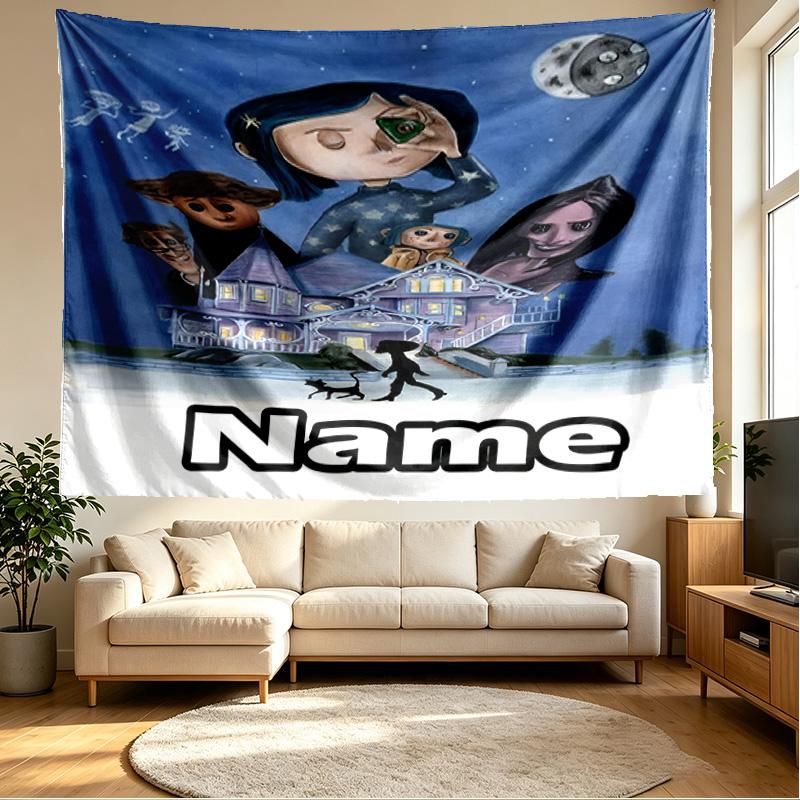 Custom Name Personalized Coraline Print Tapestry, Wall Art Decor, Bedroom, Dorm, Apartment, LivingRoom, Party Backdrop, Gift for Birthday