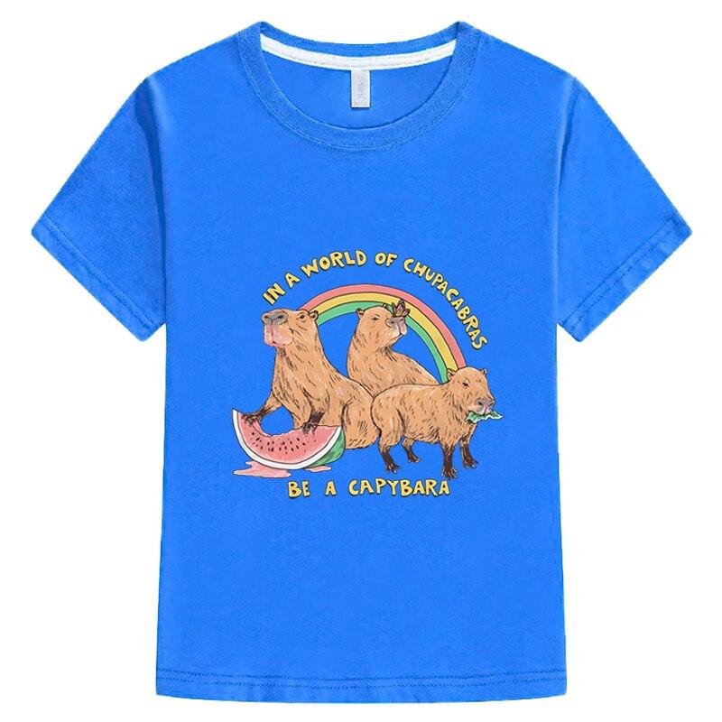 Футболка с рисунком Капибары, 100 хлопковых футболок с принтом аниме, повседневные короткие топы, одежда для мальчиков и девочек, детская одежда y2k, летняя детская одежда