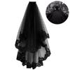 Black Two Layers Wedding Veils With Comb Lace Tulle Short Bridal Veil Accessories for Wedding