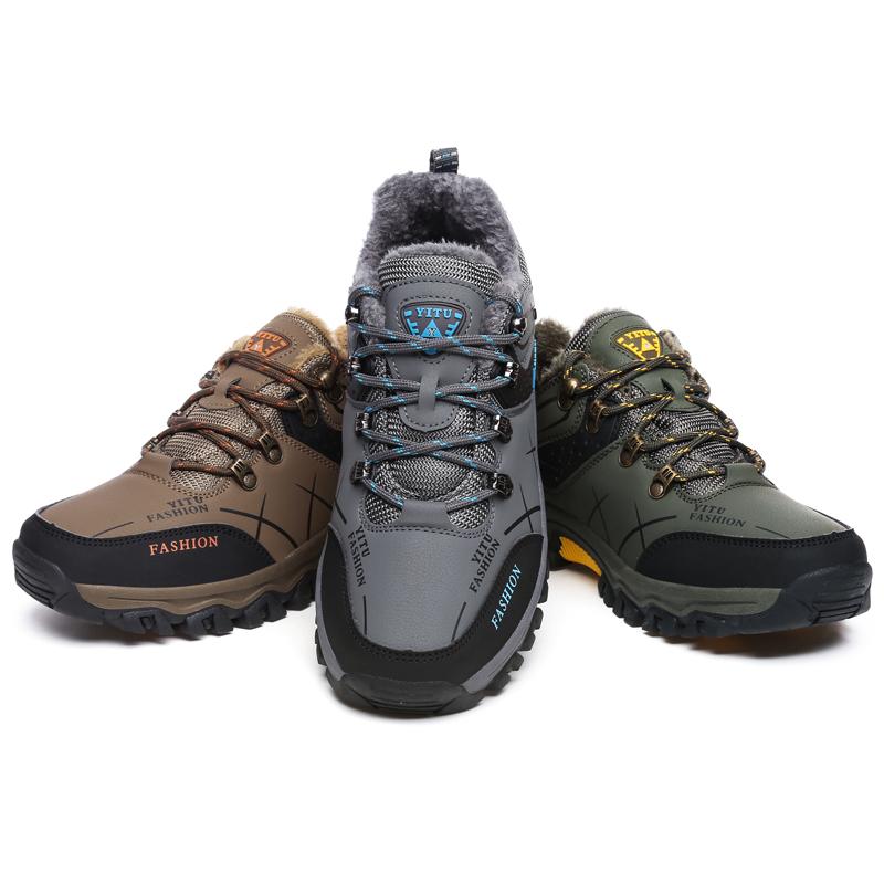 Мужская походная обувь, зимние уличные снежные хлопковые ботинки, водонепроницаемая кожаная спортивная треккинговая обувь, теплые плюшевые кроссовки для альпинизма, размер 39-47