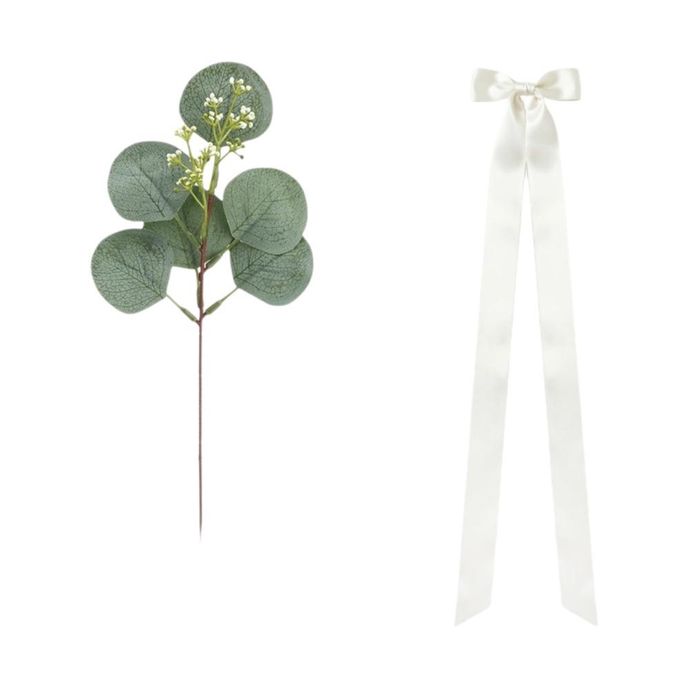 1/4 Sets Long Tails Artificial Eucalyptus Chair Sashes Chair Decorative Strap Bows Restaurant