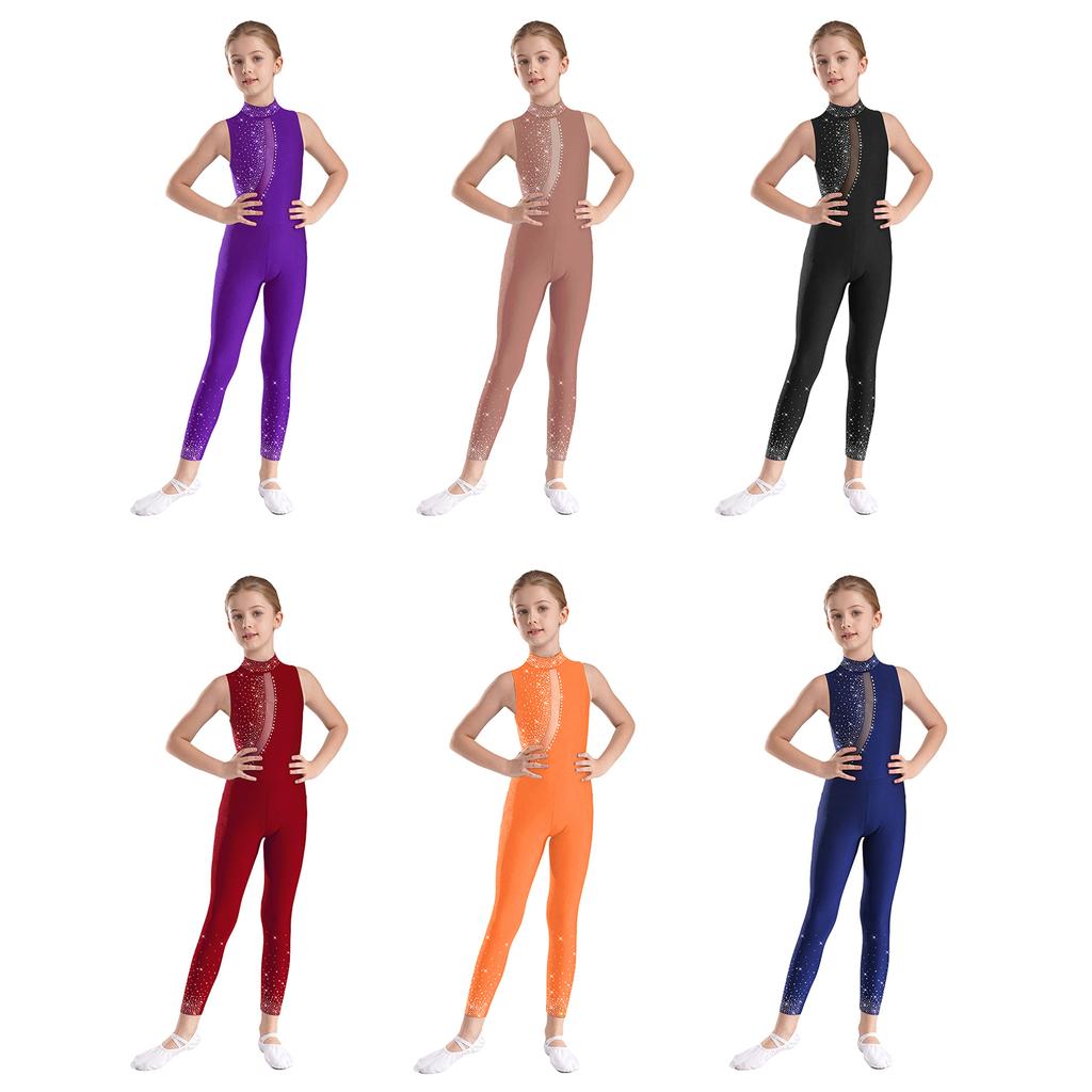 Детский танцевальный комбинезон из прозрачной сетки для девочек, безрукавка с вырезом на спине, боди для фигурного катания, гимнастики