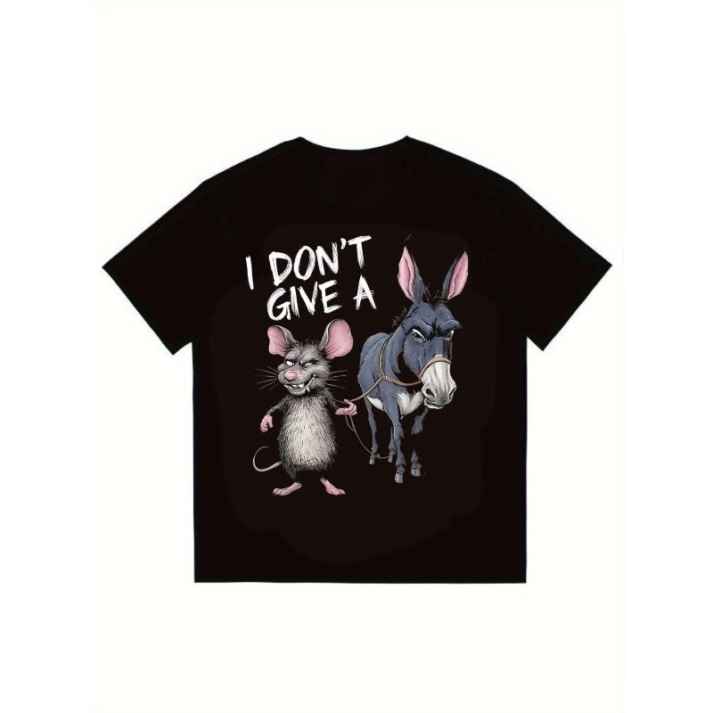 Мужская черная футболка I Don't Give A Rat And Donkey с графическим принтом, повседневная уличная одежда, топ для ежедневной носки