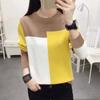 Women Fashion Knitted Tops 2024 Autumn Casual T-Shirts Long Sleeve Color Patchwork Tees O-Neck Elegant Tshirts Femininas