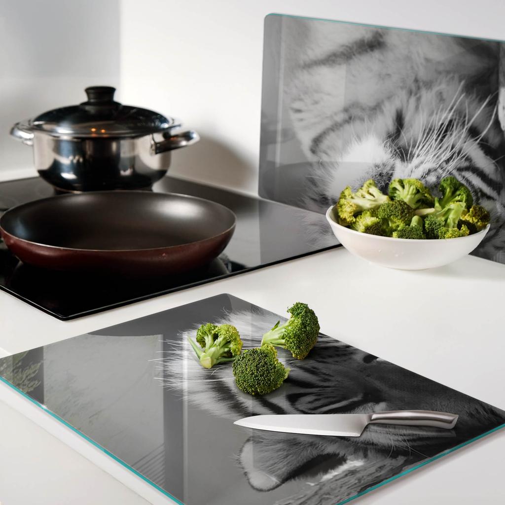 Durable and Stylish Glass Kitchen Boards with a Sleeping Tiger Pattern 2x40x52 cm