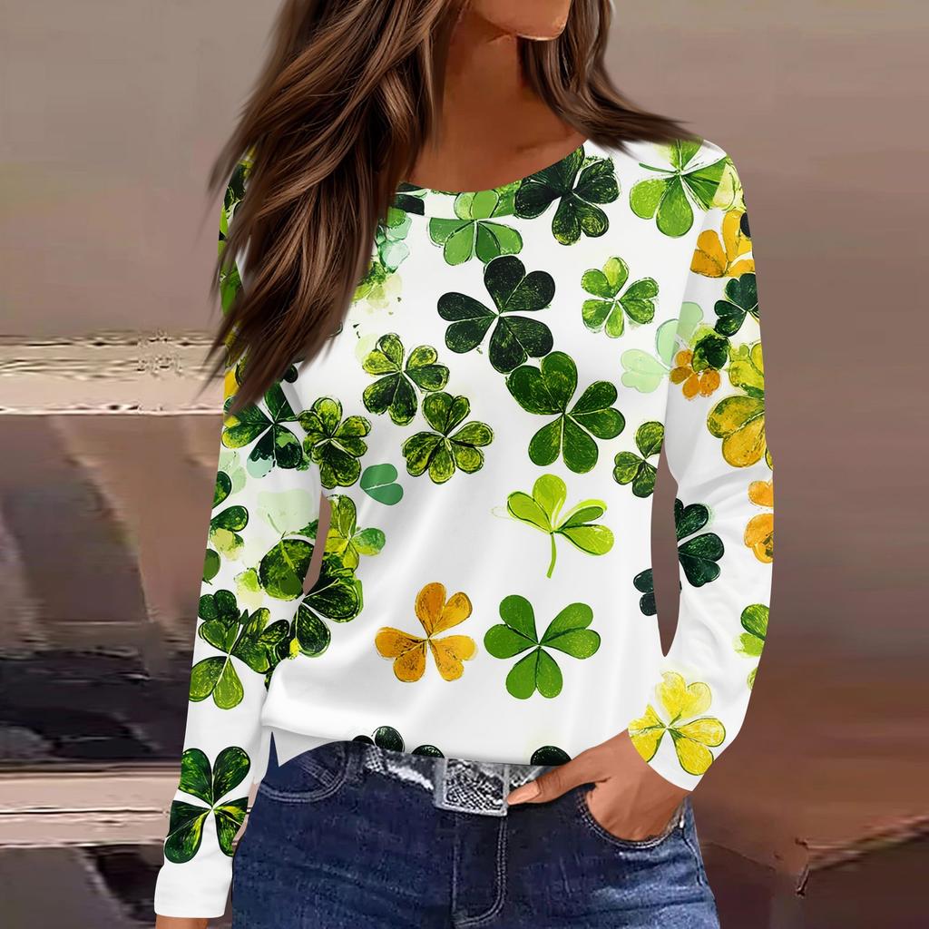 Женская модная повседневная свободная футболка с разрезом и круглым вырезом с длинным рукавом с принтом, женский топ