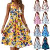 Women's Spring And Summer Casual V-Neck Sleeveless Waist Floral Print Midi Dress