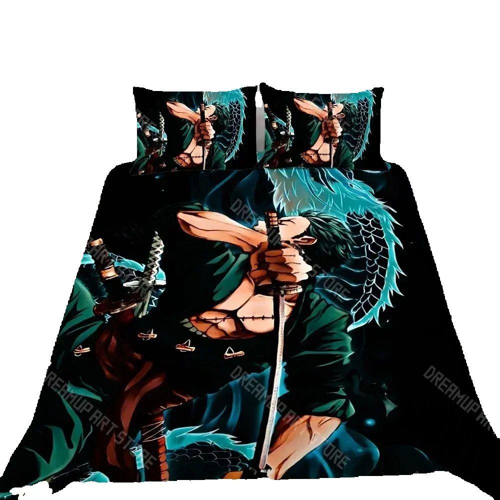Комплект пододеяльника One Piece Зоро Луффи Аниме Постельное белье Комплект пододеяльника Наволочка Украшение спальни 2/3 шт. Подарок