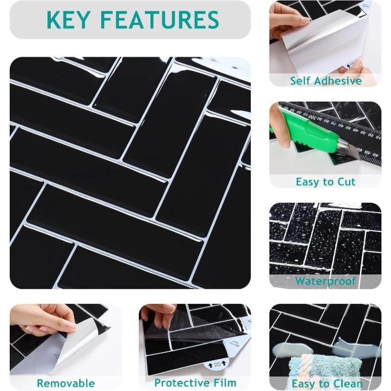 10 Sheets Herringbone Peel and Stick Backsplash for Kitchen Backsplash Stick on Tile for Kitchen Wall Tiles Peel