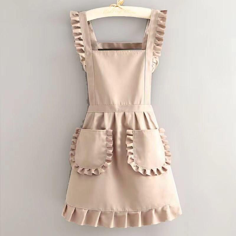 New 1pc Stylish Korean Fashion Apron Princess Apron Canvas Waterproof Dining Apron With Pockets Polyester Apron For Women