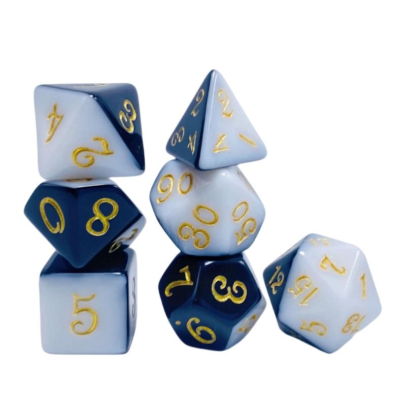 Набор из 7 многогранных акриловых кубиков (кости) для настольных игр, двухцветные, с легко читаемыми цифрами, прочные